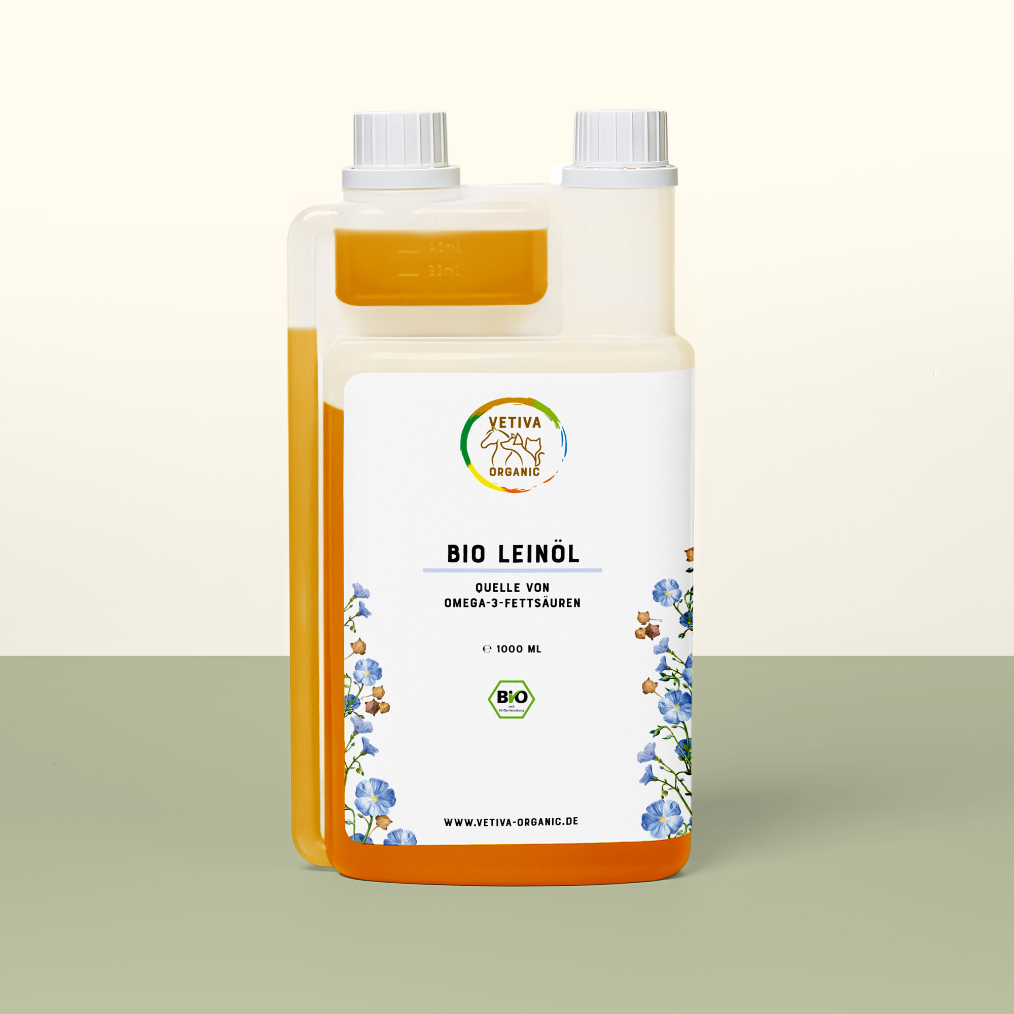 Bio Leinöl 1 Liter Dosierflasche für Pferde