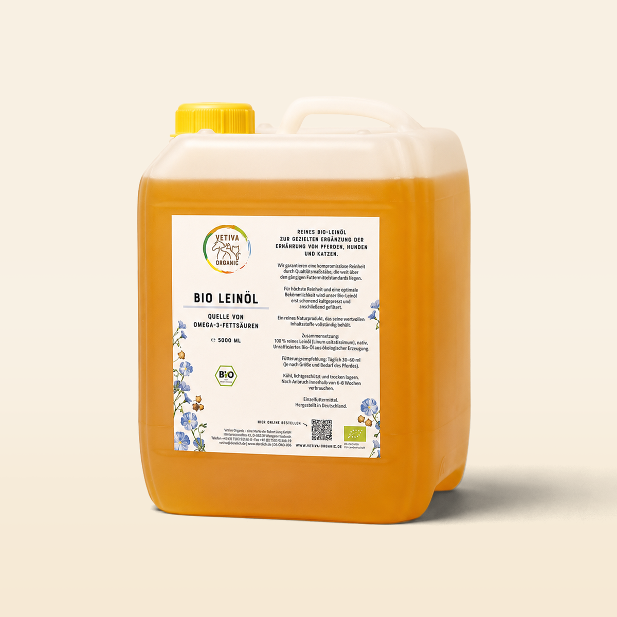Vetiva Bio-Leinöl 5L Kanister für Pferde